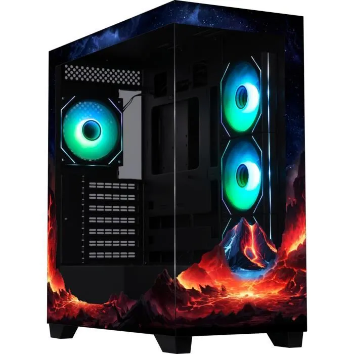 Bitfenix CETO Premium Volcano - Boîtier PC Moyen Tour ATX - 4 Ventilateurs 120mm A-RGB - Façade et côté en verre trempé - USB Type-C - Noir