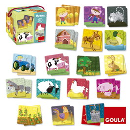 Goula Jeu de Mémoire et Loto La Ferme avec Animaux 53414, Jeu d'association et de mémoire en espagnol, À partir de 3 ans, 34 pièces