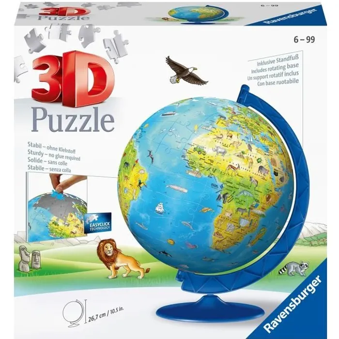 Ravensburger Puzzle 3D Globe terrestre éducatif 180 pièces sans colle - À partir de 7 ans Ravensburger Puzzle 3D Globe terrestre éducatif 180 pièces sans colle - À partir de 7 ans