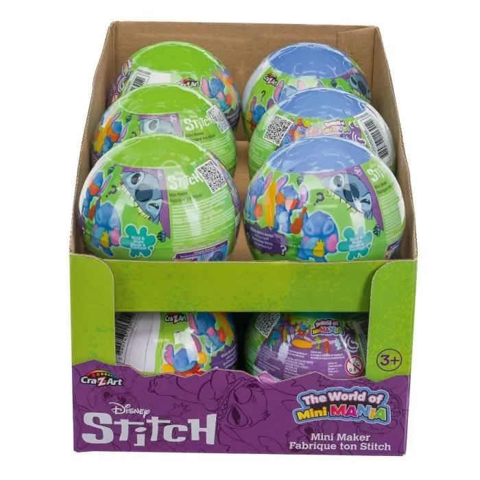 Crazart Lexibook - Balle Mini Mania Stitch avec figurine à modeler surprise et pâte à modeler pour créer Stitch en 3D - Plusieurs modèles à collectionner