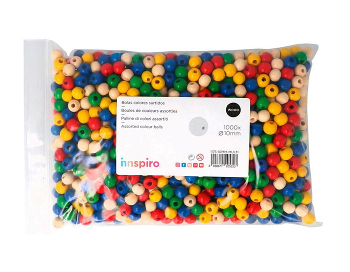 Innspiro Lot de perles en bois multicolores 10mm (environ 1000 pièces) Innspiro Lot de perles en bois multicolores 10mm (environ 1000 pièces)