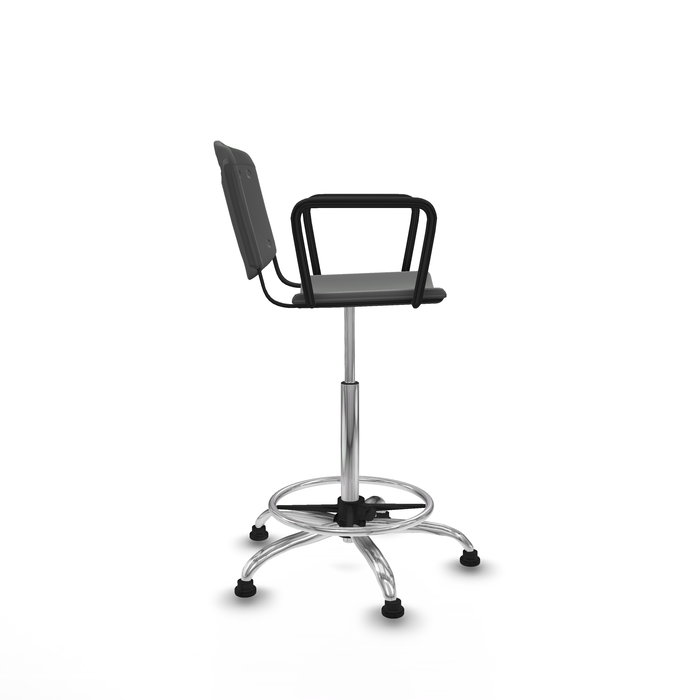 Tabouret Taburete Robledo Pivotant Chlorure de polyvinyle Gris foncé Structure chromée Accoudoirs fixes Sans appui-tête Patins de chaises