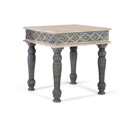 GINER Y COLOMER Table basse en bois de manguier blanc vieilli et bleu