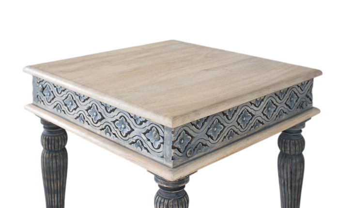GINER Y COLOMER Table basse en bois de manguier sculpté à la main, plateau gris, pieds tournés bleus vintage, style rustique et bohème GINER Y COLOMER Table basse en bois de manguier sculpté à la main, plateau gris, pieds tournés bleus vintage, style rustique et bohème