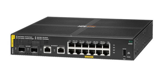 Hewlett Packard Enterprise Aruba CX 6000 - Commutateur réseau 12 ports Gigabit avec PoE+ Classe 4 (139W) - 2 ports 1GbE et 2 ports SFP Hewlett Packard Enterprise Aruba CX 6000 - Commutateur réseau 12 ports Gigabit avec PoE+ Classe 4 (139W) - 2 ports 1GbE et 2 ports SFP