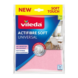 Vileda Actifibre chiffon microfibre 2 pièces, traitement PVA, usage multi-surfaces
