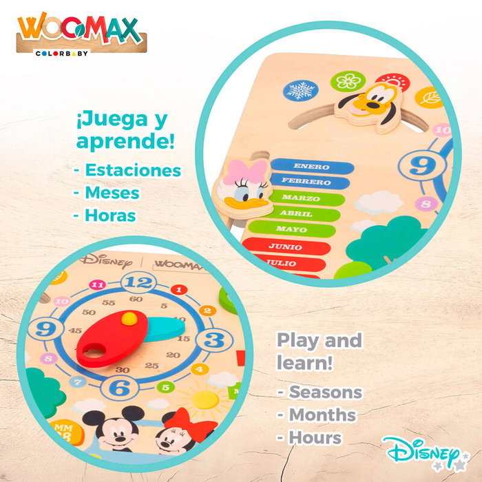 WOOMAX - Jeu éducatif Calendrier Disney pour apprendre les jours, la météo, les saisons, les mois et les heures - Taille du tableau 30x30x3.5 cm - À partir de 5 ans
