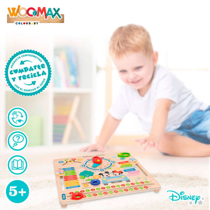 WOOMAX - Jeu éducatif Calendrier Disney pour apprendre les jours, la météo, les saisons, les mois et les heures - Taille du tableau 30x30x3.5 cm - À partir de 5 ans