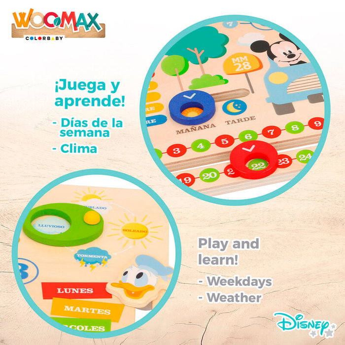 WOOMAX - Jeu éducatif Calendrier Disney pour apprendre les jours, la météo, les saisons, les mois et les heures - Taille du tableau 30x30x3.5 cm - À partir de 5 ans