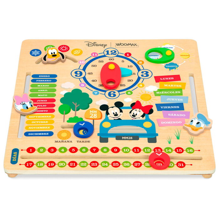 WOOMAX - Jeu éducatif Calendrier Disney pour apprendre les jours, la météo, les saisons, les mois et les heures - Taille du tableau 30x30x3.5 cm - À partir de 5 ans