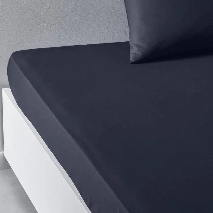 TODAY - Drap housse Essential - 140 x 200 +30 cm - 100% Coton uni - 2 personnes - Navy