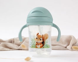 KioKids Tasse D'apprentissage Étape 3 avec Paille Anticolique, 300 ml, pour Bébé +6 Mois, Collection Honey Little Sauvages, Couleur Sauge