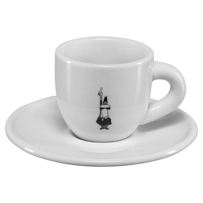 Bialetti Omino tasse et soucoupe à moka en porcelaine blanche Bialetti Omino tasse et soucoupe à moka en porcelaine blanche