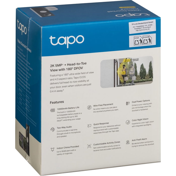 Tapo D235 Sonnette vidéo WiFi 2K 5MP