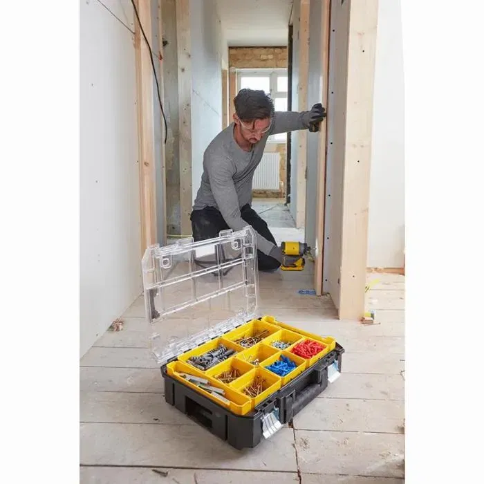 Stanley Fatmax Organiseur à compartiments modulaires PRO-STACK, 10 compartiments amovibles, couvercle transparent, capacité 7.8L, boîte de rangement FMST82967-1