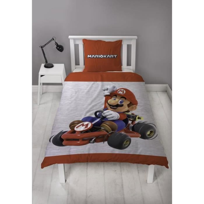 Mario Bros Parure de lit réversible Super Mario en microfibre, 140 x 200 cm