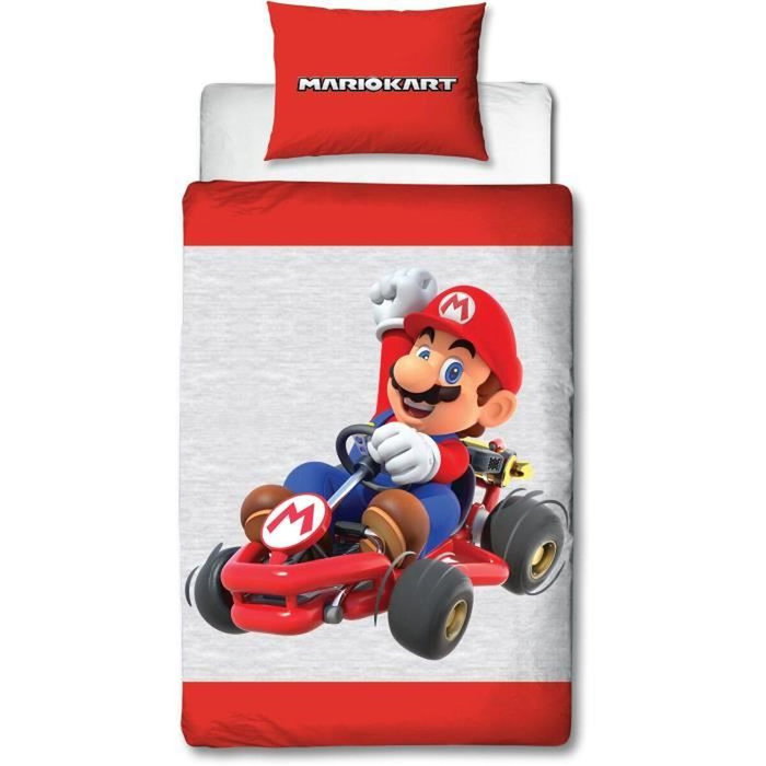 Mario Bros Parure de lit réversible Super Mario en microfibre, 140 x 200 cm
