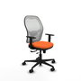 Chaise Jorquera Synchrone/Traslack tissu Orange Maille Blanc Base en nylon noir Accoudoir 1D Sans appui-tête Roulettes 65mm nylon