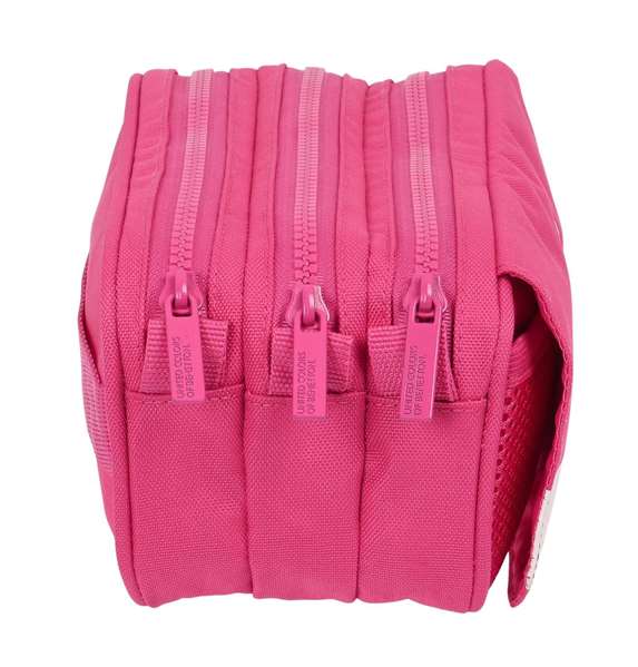 Benetton Triple Big Portatout "Raspberry" - Porte-Tout Triple 21,5x10x8 cm en Polyester 600D - Rose Fuchsia