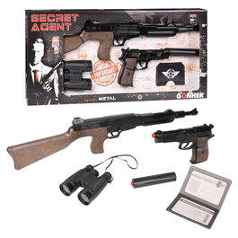 Gonher Agente Secreto - Set Secret avec Mitraillette et Pistolet en Métal 8 Coups, Silencieux, Jumelles et Passeport - Jouet +3 Ans