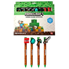 Puckator Lot de 8 stylos à encre effaçable couleurs multicolores sous blister avec licence Minecraft