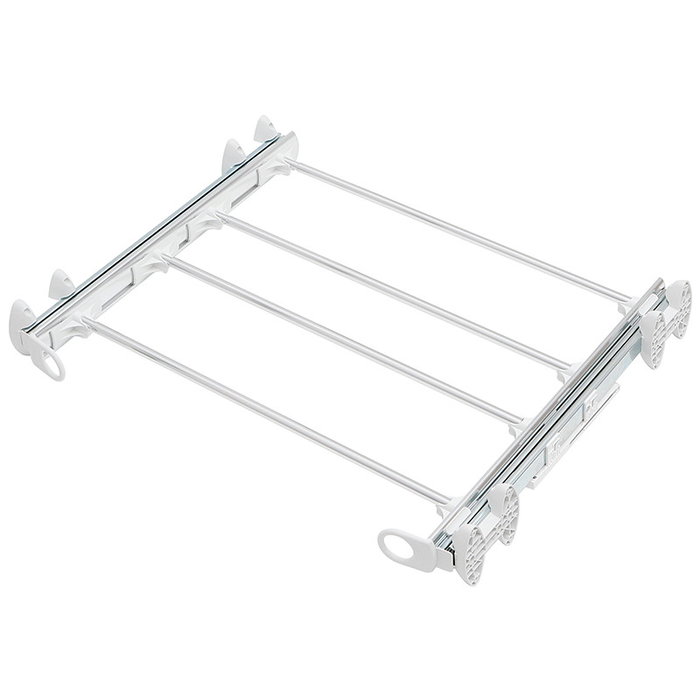 SERVETTO Pantalonero/Bandejero avec barres extensibles (620mm à 1000mm), charge max 10 kg, couleur blanc nickel SERVETTO Pantalonero/Bandejero avec barres extensibles (620mm à 1000mm), charge max 10 kg, couleur blanc nickel