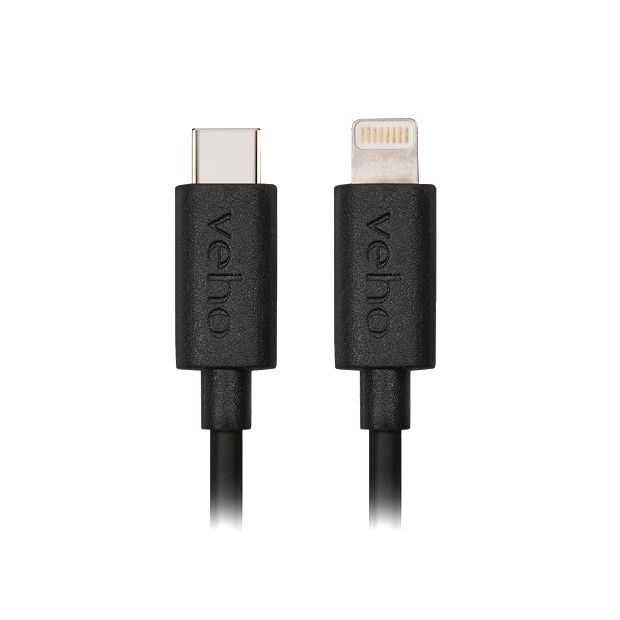 Veho Câble USB-C vers Lightning MFI certifié Apple 20 cm - Charge et synchronisation pour iPhone, iPad - Finition caoutchouc noir