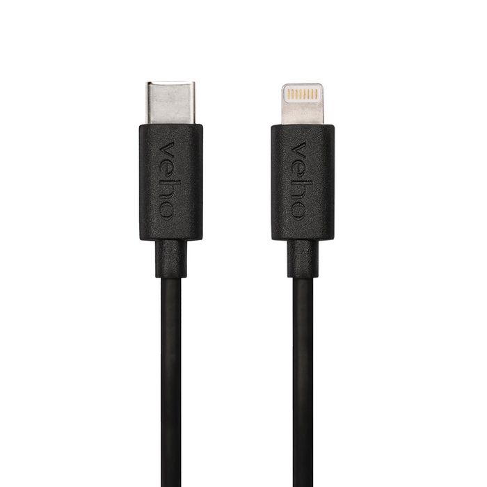 Veho Câble USB-C vers Lightning MFI certifié Apple 20 cm - Charge et synchronisation pour iPhone, iPad - Finition caoutchouc noir
