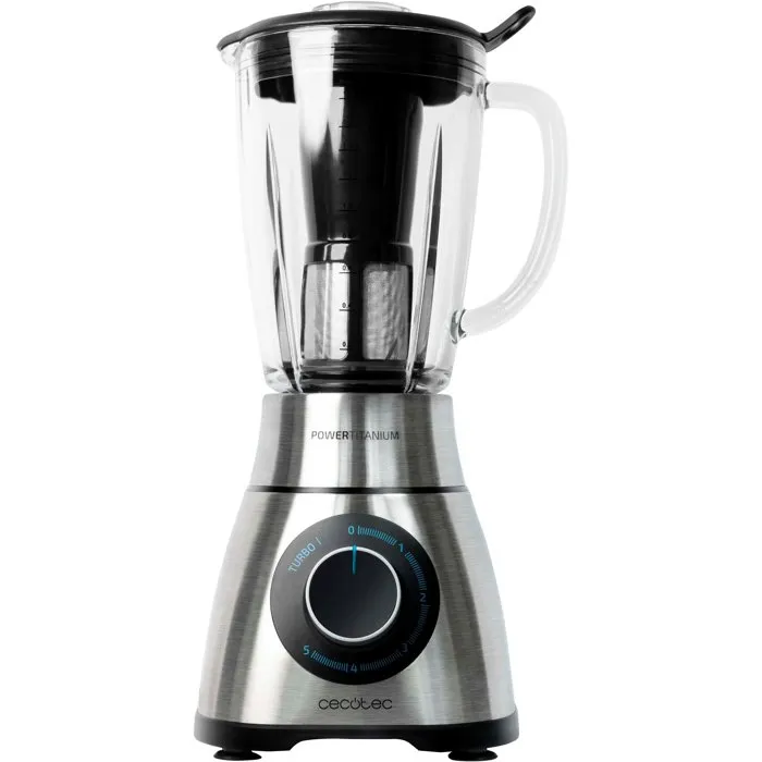 CECOTEC Power Black Titanium PerfectiMix - Mixeur Blender 2000 W - Bol en Verre 1,8 L Résistant - Lames en Titane Noir - Inclus Filtre à Jus