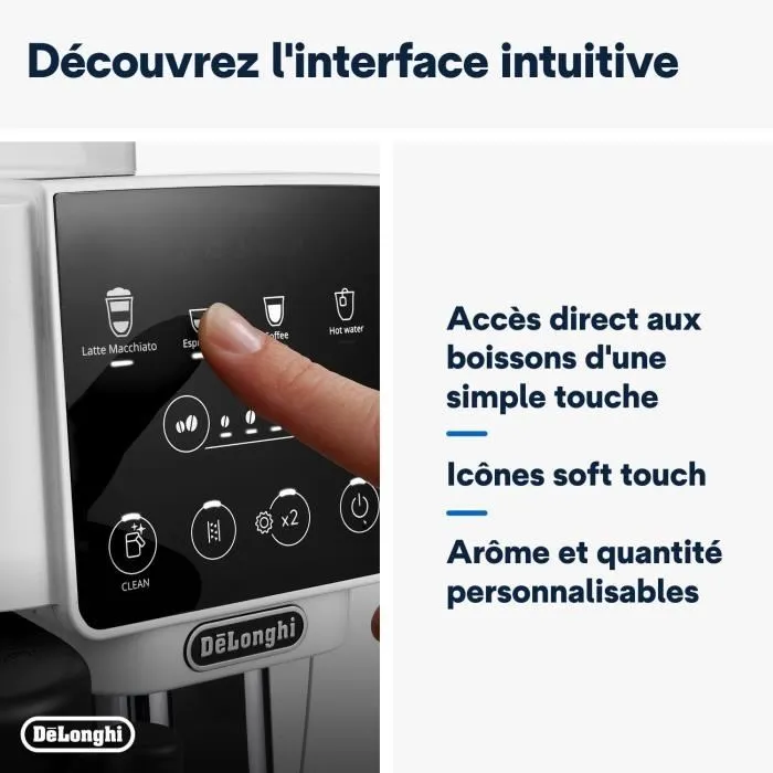 Delonghi Magnifica Start ECAM220.61.W - Machine à café expresso automatique avec broyeur - Blanc inox - 15 bars - Carafe à lait - Compatible grains et moulu