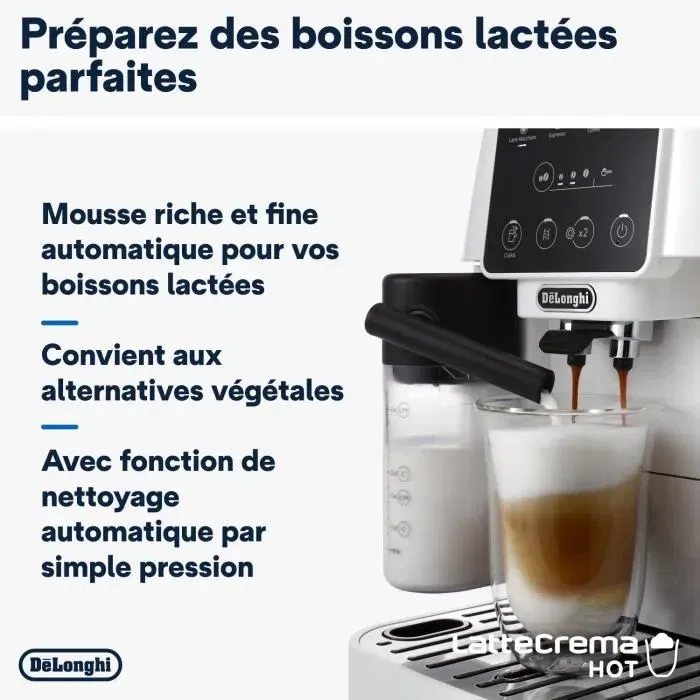 Delonghi Magnifica Start ECAM220.61.W - Machine à café expresso automatique avec broyeur - Blanc inox - 15 bars - Carafe à lait - Compatible grains et moulu
