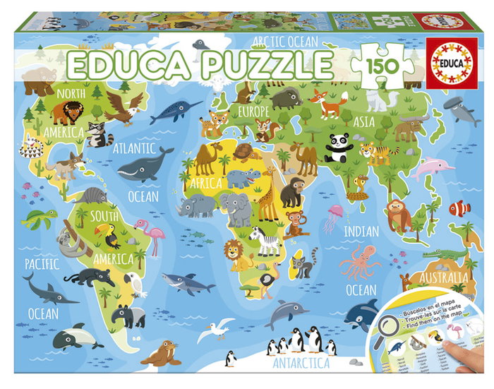 Educa Puzzle 150 pièces Carte du Monde des Animaux - Modèle 18115 - Jeu éducatif en espagnol pour enfants dès 9 ans Educa Puzzle 150 pièces Carte du Monde des Animaux - Modèle 18115 - Jeu éducatif en espagnol pour enfants dès 9 ans