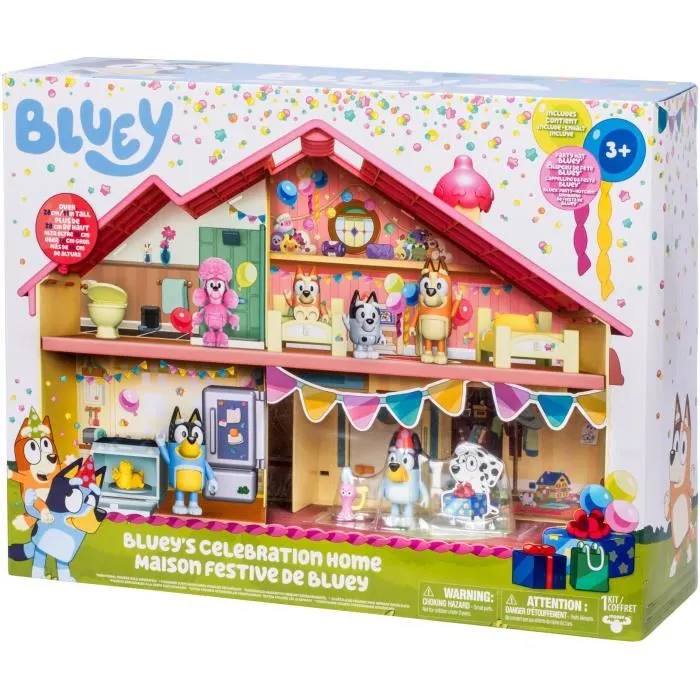 Bluey - Maison Anniversaire à Décorer - Set de Jeu avec Figurine Bluey exclusive, 13 Accessoires et Autocollants - Jouet Enfant dès 3 ans