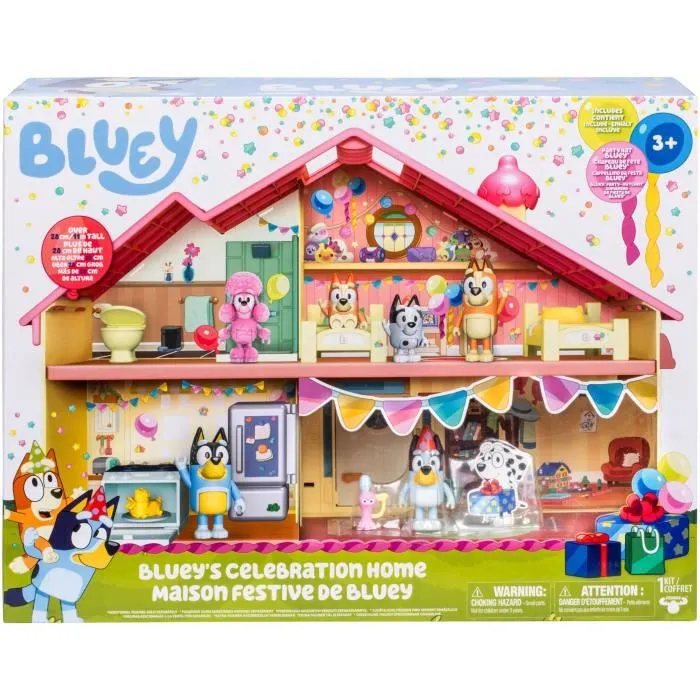 Bluey - Maison Anniversaire à Décorer - Set de Jeu avec Figurine Bluey exclusive, 13 Accessoires et Autocollants - Jouet Enfant dès 3 ans