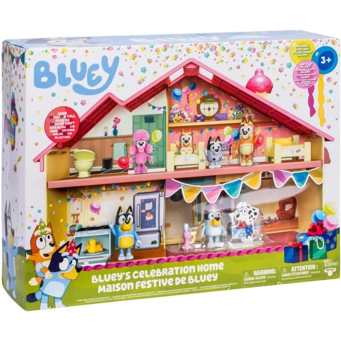 Bluey - Maison Anniversaire à Décorer - Set de Jeu avec Figurine Bluey exclusive, 13 Accessoires et Autocollants - Jouet Enfant dès 3 ans