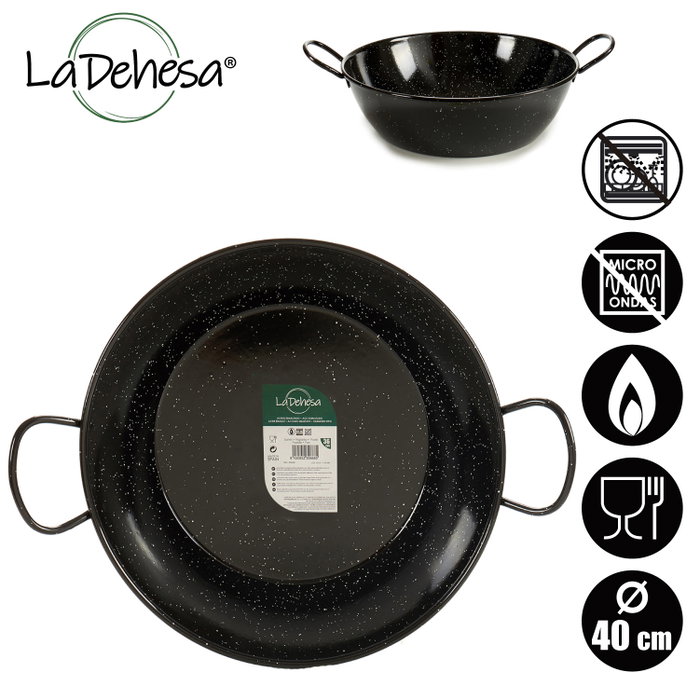 La Dehesa Poêle Profonde Émaillée avec 2 Anses 40 cm Acier Émaillé Noir (Set de 4)