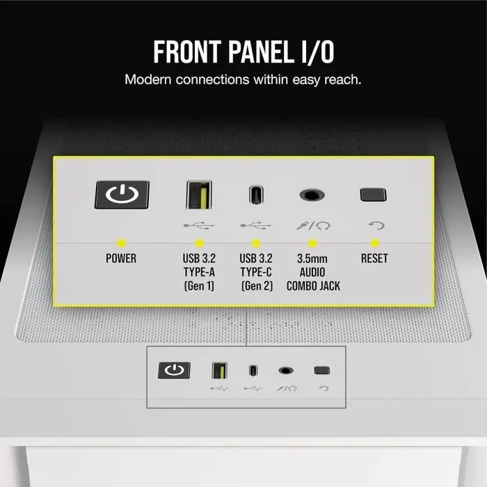 Corsair 4000D RGB Airflow - Boîtier PC moyen-tour avec 3 ventilateurs AF120 RGB Elite et nœud d'éclairage iCUE Lighting Node PRO - Blanc - CC-9011241-WW