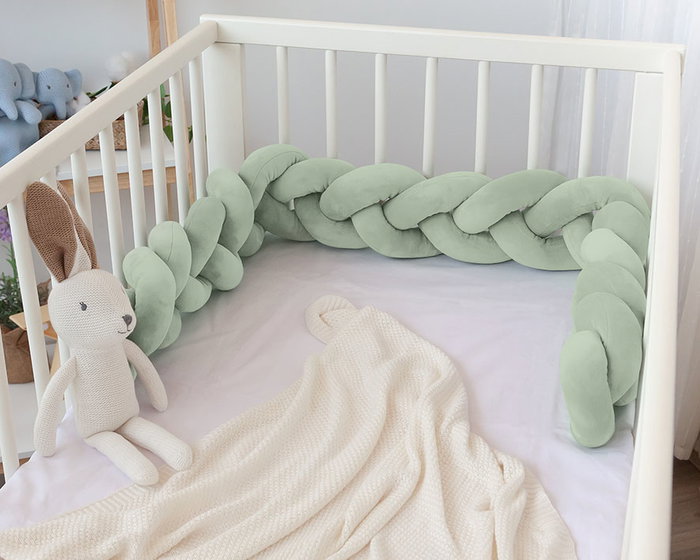 KioKids Tressee Décorative pour Lit de Bébé, Protection de Barreau de Lit, Barrière de Lit Amortissante, Vert