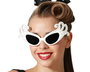 Lunettes de Carnaval Femme Adulte Blanc Brillant - Accessoire de Déguisement Diva ou Personnage Extravagant pour un Look Élégant et Amusant