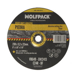 Wolfpack Linea Profesional Disco de Corte Abrasivo Piedra 230x3,2x22 mm