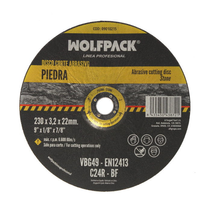 Wolfpack Linea Profesional Disco de Corte Abrasivo Piedra 230x3,2x22 mm Wolfpack Linea Profesional Disco de Corte Abrasivo Piedra 230x3,2x22 mm