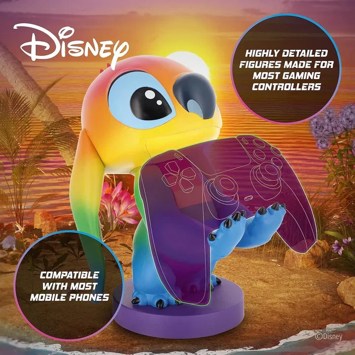 Exquisite Gaming Cable Guys - Support universel pour écouteurs, smartphone et manettes - Figurine Disney Stitch Rainbow - 20 cm - Sous licence officielle