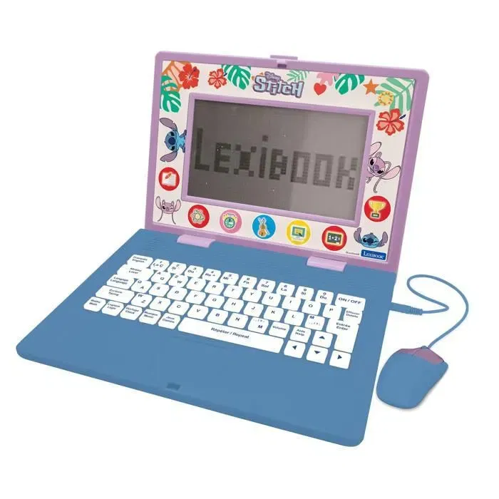 Lexibook Ordinateur Éducatif Bilingue Français/Anglais Stitch - 170 Activités - 7 Catégories (Maths, Grammaire, Logique, Musique, Dactylo) pour Enfants