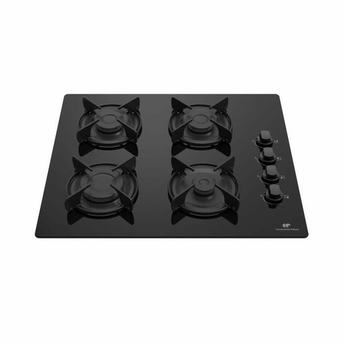 Continental Edison Table de cuisson au gaz 4 foyers - Verre noir