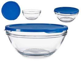 Pasabahce Boîte de Conservation Ronde Chefs avec Couvercle Bleu 2500 ml Verre Plastique 23.7 x 10.1 x 23.7 cm (Set de 4)