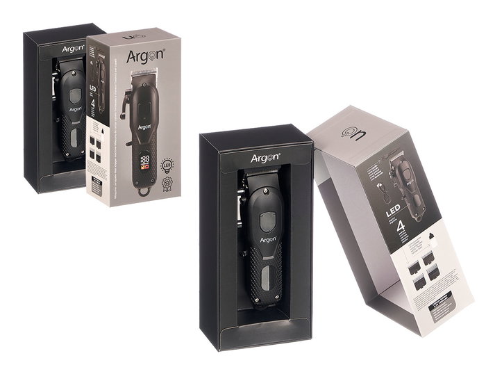 Argon Tondeuse à Cheveux Professionnelle Digitale 4 Peignes Noir 1200mAh USB 16.5 x 3.8 x 5.5 cm (Set de 12)