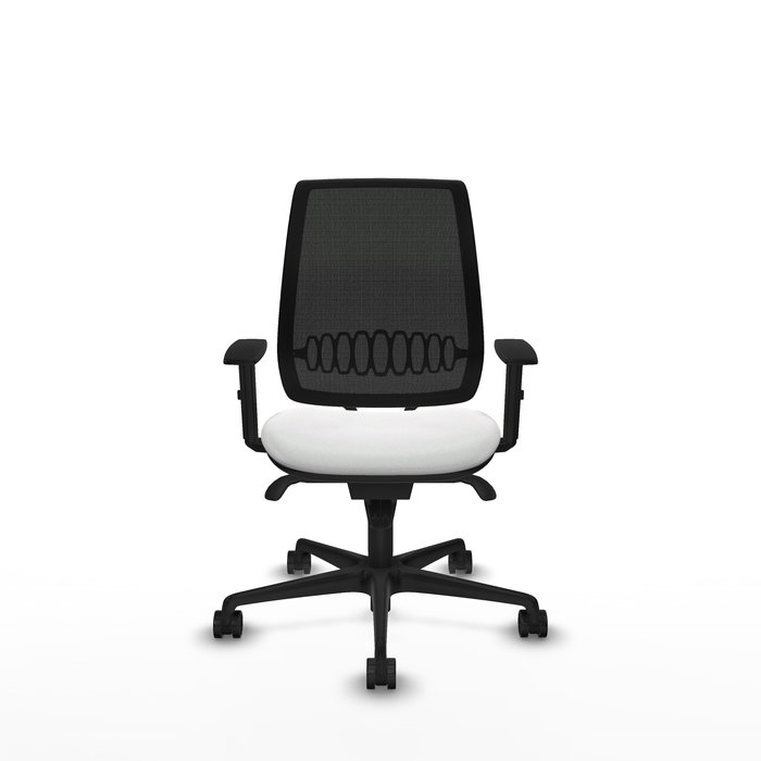 Chaise Alares Synchro 5 positions tissu Blanc Maille Noir Base en nylon noir Accoudoir 1D Sans appui-tête Roulettes 65mm nylon