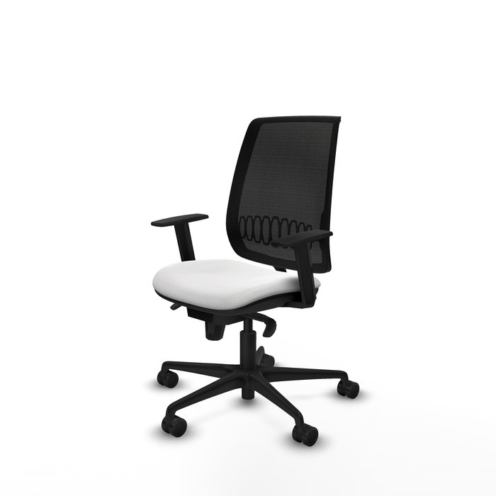 Chaise Alares Synchro 5 positions tissu Blanc Maille Noir Base en nylon noir Accoudoir 1D Sans appui-tête Roulettes 65mm nylon