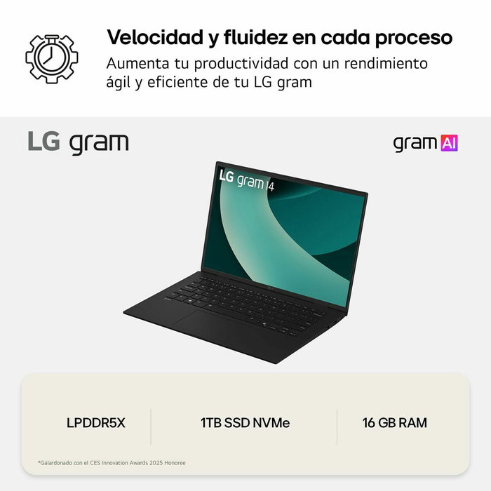 Ordinateur Portable LG 14ZD90T-G.AX78B 14" intel core ultra 7 255H 16 GB RAM 1 TB SSD Espagnol Qwerty