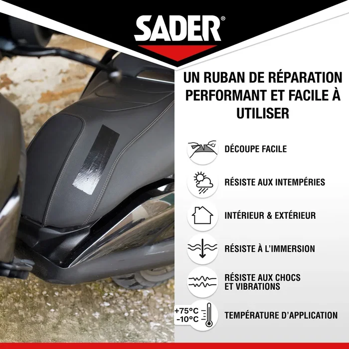 Sader - Ruban Adhésif Extrême Réparation Tout Surfaces, Noir, 20 m x 50 mm - Intérieur et Extérieur, Résistant aux Intempéries et Chocs